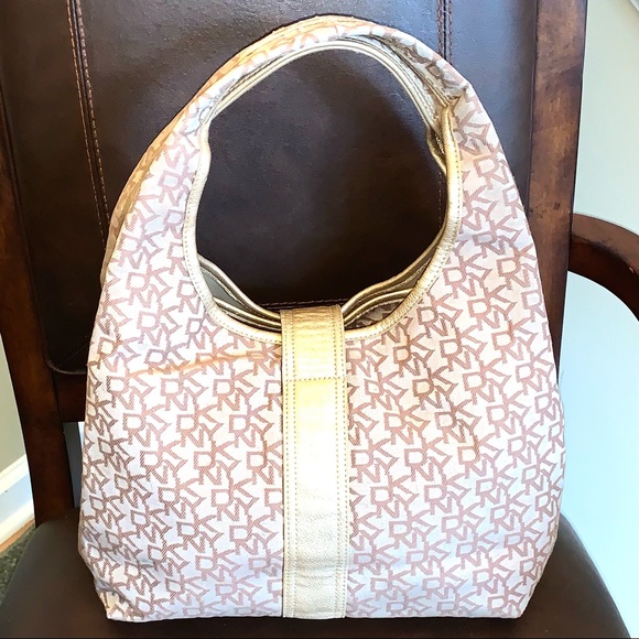 DONNA KARAN NEW YORK Satchel Chino Logo Gold Bag - Picture 4 of 13